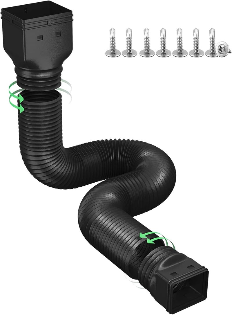 Ogutter Rain Gutter Downspout Extensions, Downspout Extender for Rainwater Drainage Flexible, Down Spout Drain Extension Pipe and Extendable from 21 to 66 Inches (Black) - Image 1